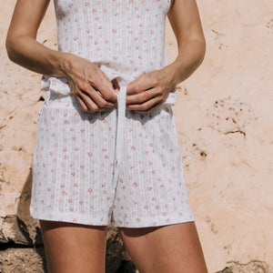 Short en coton côtelé imprimé floral Fabiana