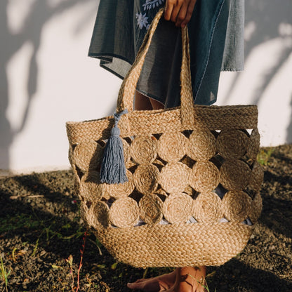 Natural fibre beach bag with tassel Redo