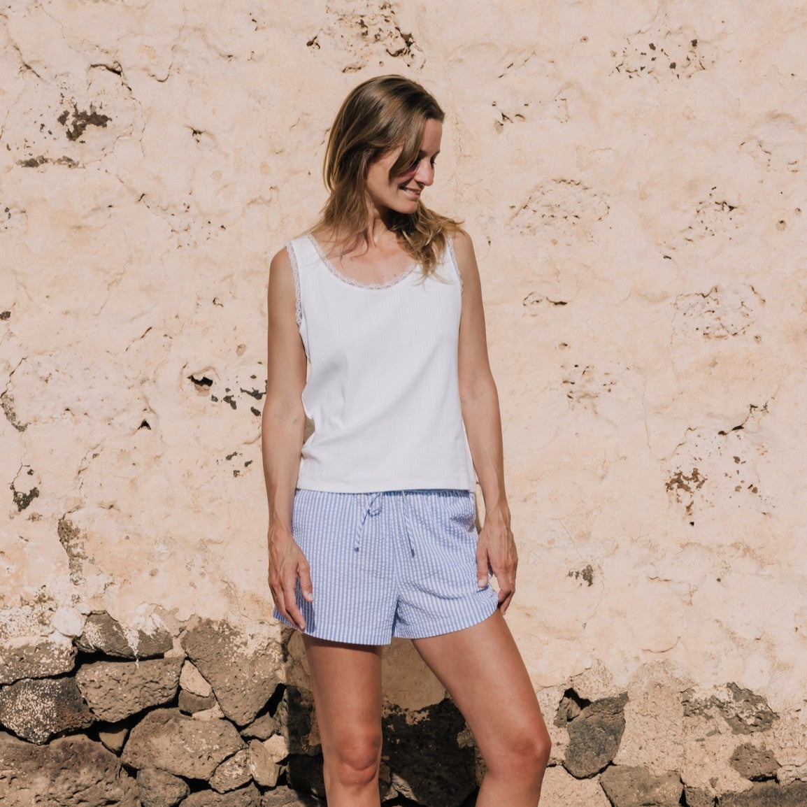 Short de cotó seersucker ratlles fines Lilia