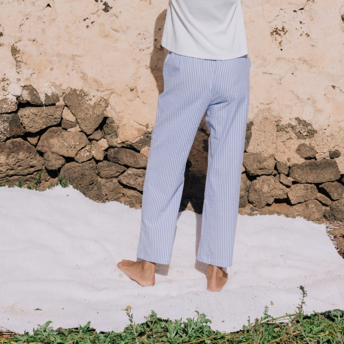Cotton seersucker striped trousers Lilia
