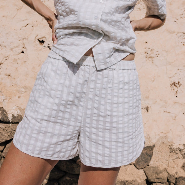 Cotton seersucker vichy check shorts Nat