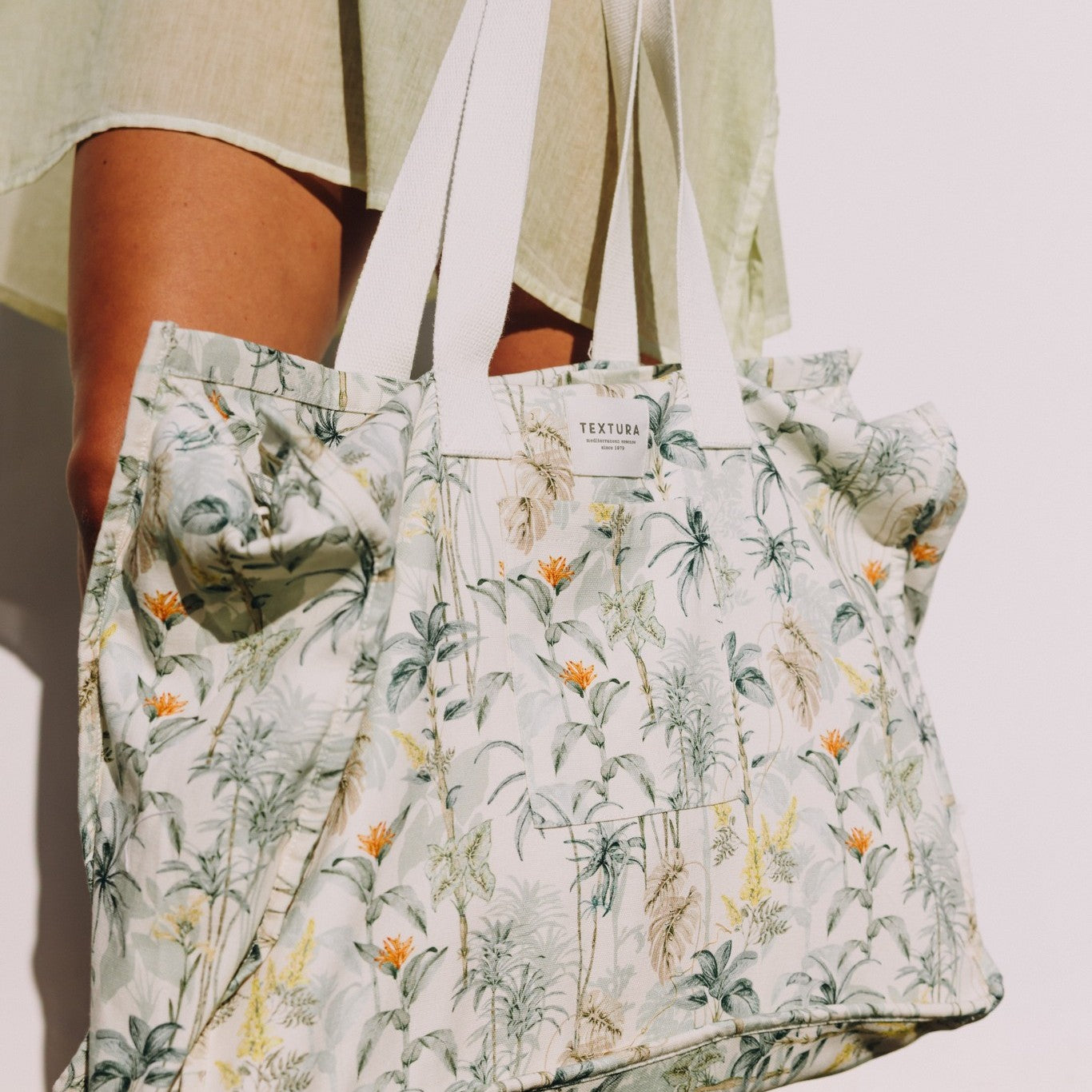 Cotton beach bag tropical leaves Palme