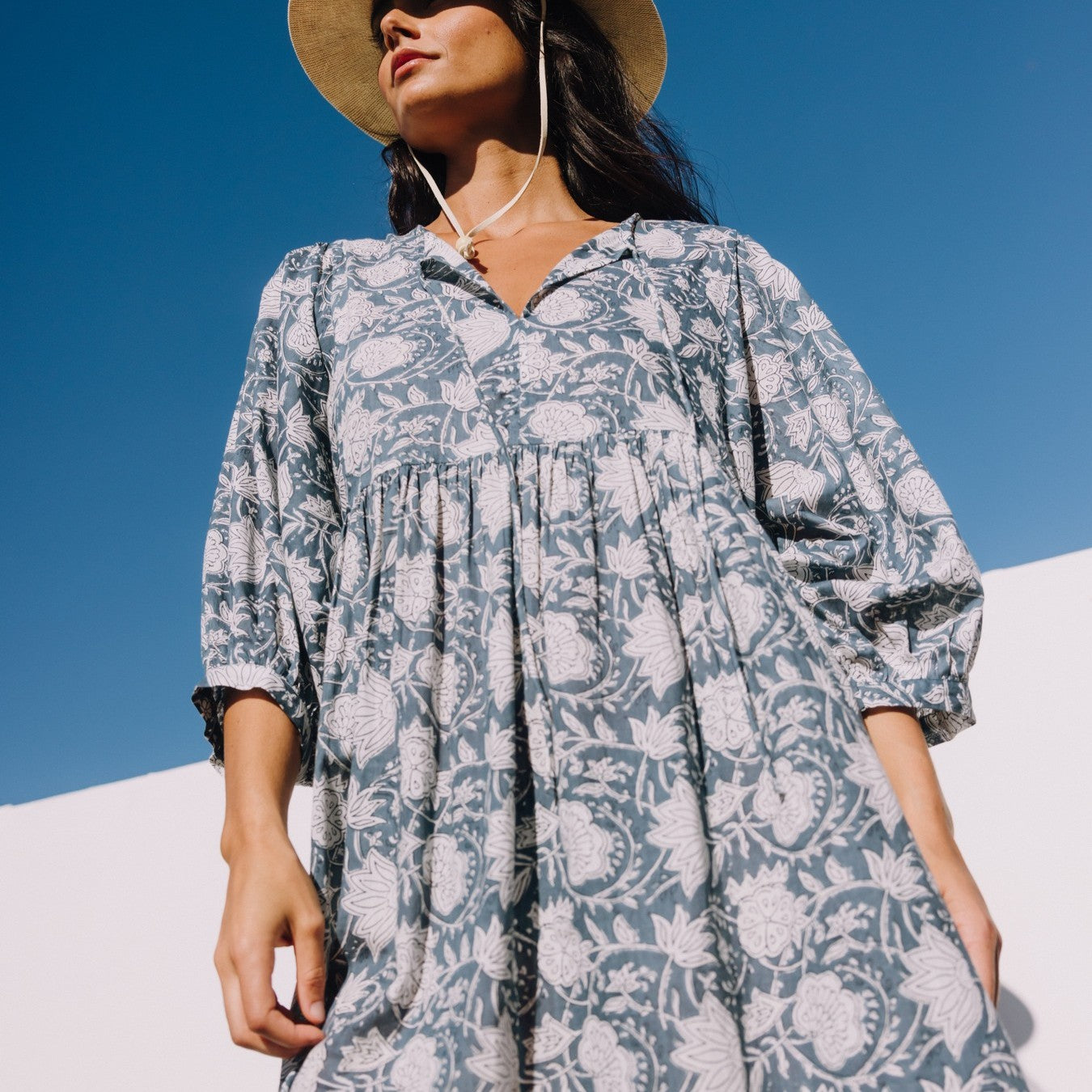 Short floral cotton caftan Kenco