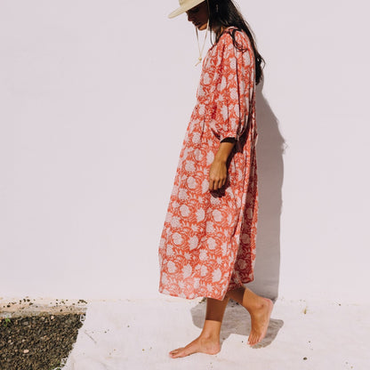 Caftán largo algodón estampado floral Kenla