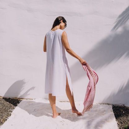 Caftan long en coton brodé ton sur ton Alti