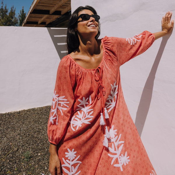 Long embroidered cotton caftan Fazi