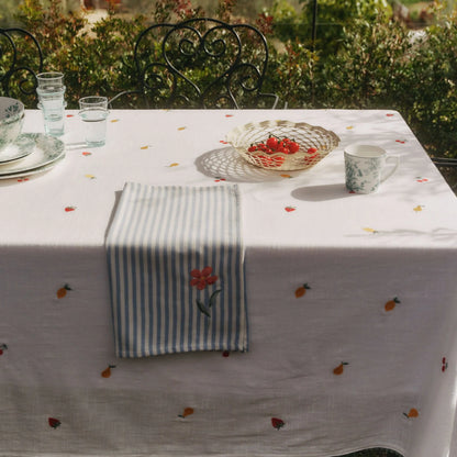 Linen-effect cotton embroidered fruit tablecloth Granfru